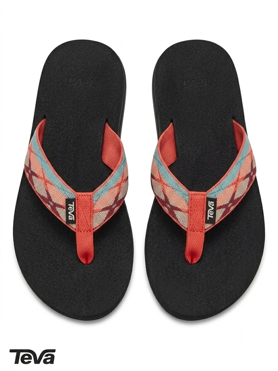 Teva Shoes - Teva Voya Flip Flop Sandals Womens 6 Orange Geometric Pattern Straps Like New